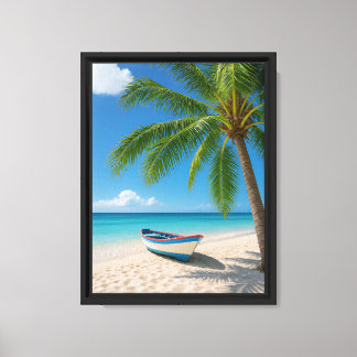 Lienzo Barco de playa tropical y palmera
