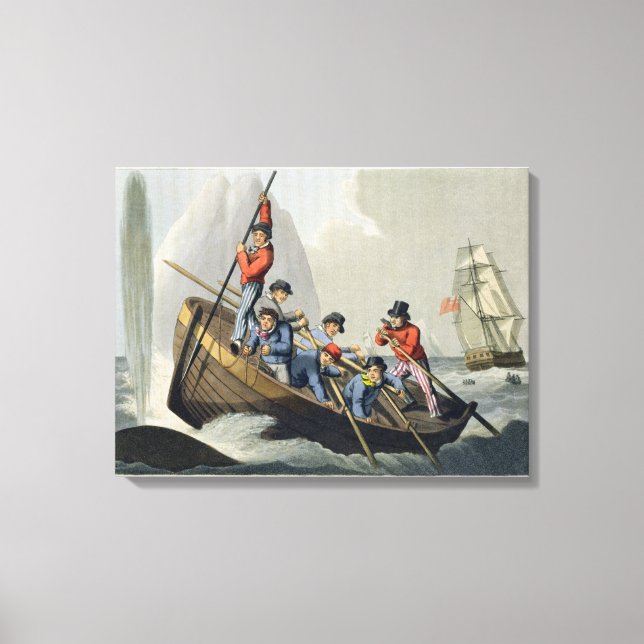 Lienzo Barco de un barco que ataca a una ballena, grabado (Anverso)