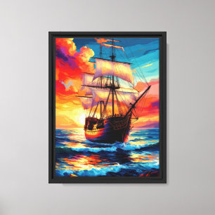 Lienzo Barco de vela al atardecer en vibrantes olas del o