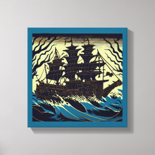 Lienzo Barco de Vela Embrujado Grabado en Madera 3
