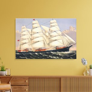 Lienzo Barco de Vela Náutico Antiguo Currier & Ives