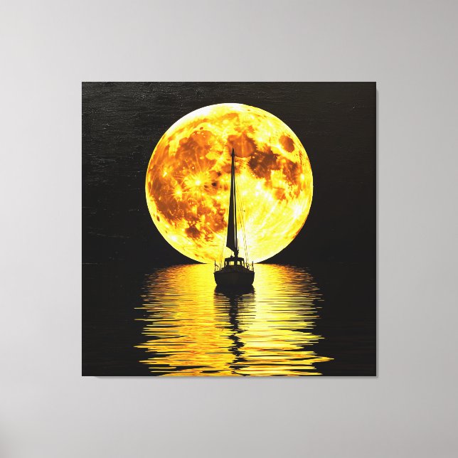 Lienzo Barco de Vela Silueta Contra una Luna Llena (Anverso)