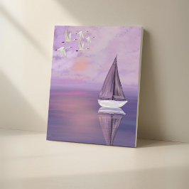Lienzo Barco de vela y cisnes al atardecer - Muro de lien