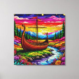 Lienzo Barco en un paisaje colorido