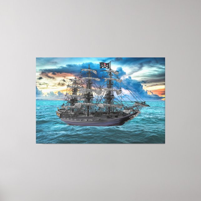 LIENZO BARCO PIRATA ANCLADO AL ATARDECER (Anverso)