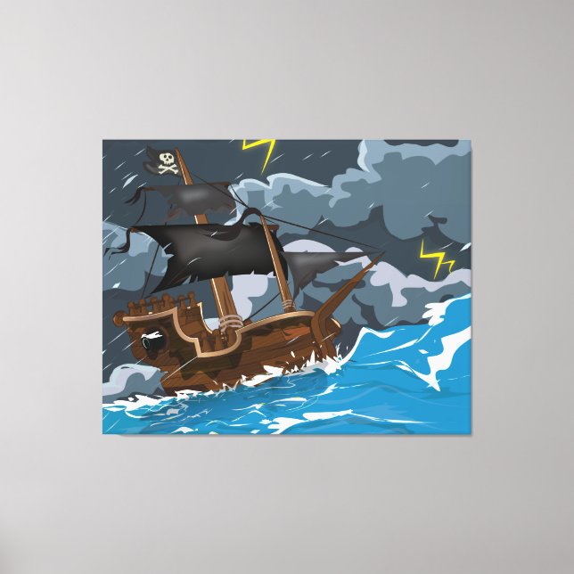 Lienzo Barco pirata en tormenta (Anverso)