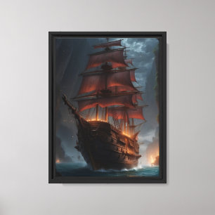 Lienzo Barco pirata iluminado por velas en el cañón de St
