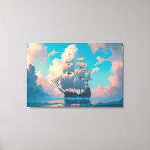 Barco Pirata Navegando En Nubes De Pastel Amarrada