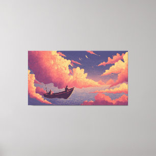 Lienzo Barco Surrealista Navegando por el Cielo Colorido 