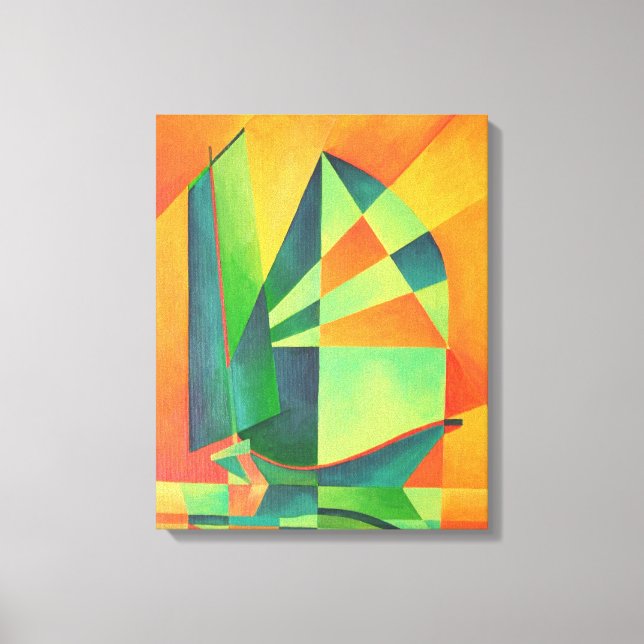 Lienzo Barcos de basura chinos navegan en Naranja Sunrise (Anverso)