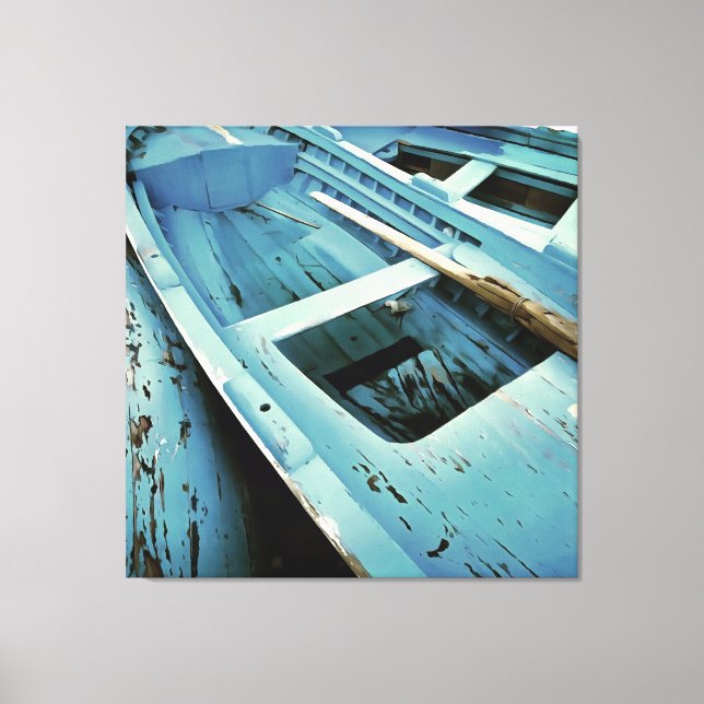 Lienzo Barcos de pesca de madera rústica pintados de azul (Anverso)