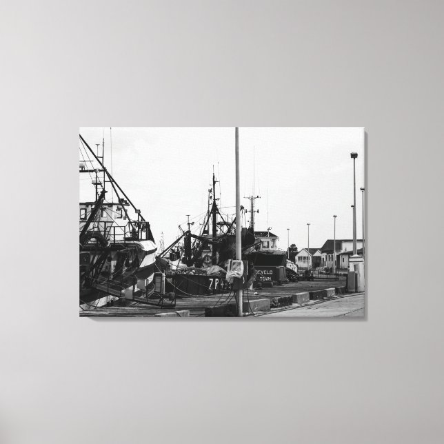 Lienzo Barcos De Puerto Monocromo Blanco Y Negro (Anverso)
