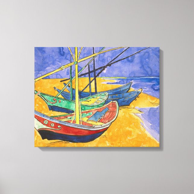 Lienzo Barcos de Van Gogh Impresionismo Playa (Anverso)