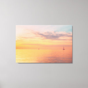 Lienzo Barcos de Vela al Atardecer Calma Océano Horizonte