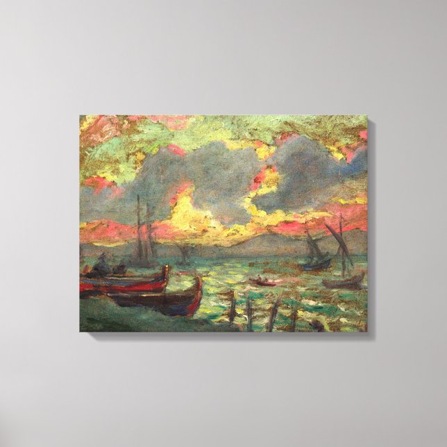 Lienzo Barcos de vela en la costa (por Kimon Loghi) (Anverso)