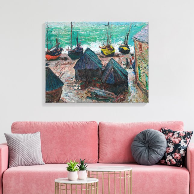Lienzo Barcos en la playa en É tratado | Claude Monet | (Insitu (Sala de estar))
