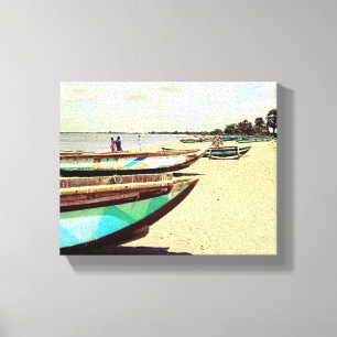 Lienzo Barcos en la playa tropical