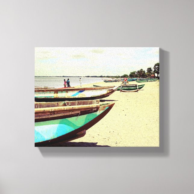 Lienzo Barcos en la playa tropical (Anverso)