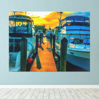 Lienzo Barcos en la puesta de sol del puerto