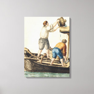 Lienzo Barqueros que vierten el agua dulce en las