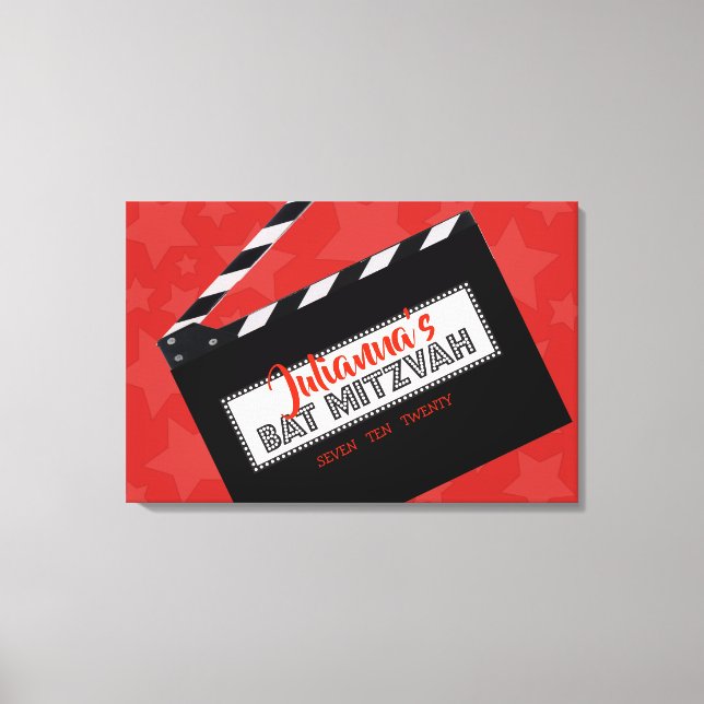 Lienzo Barra de CLAPBOARD Bat Mitzvah Rótulo en placa de  (Anverso)