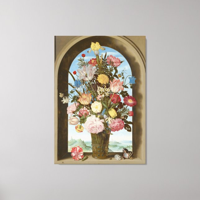 Lienzo Base de flores en una ventana, c.1618 (Anverso)