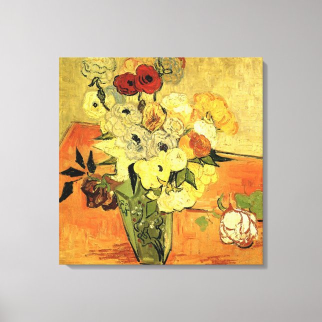 Lienzo Base japonesa con Rosas y anémonas de van Gogh (Anverso)