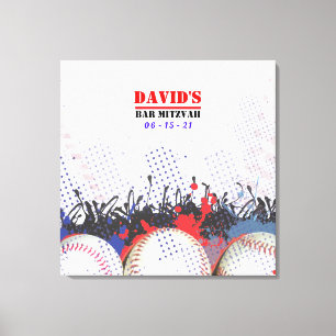 Lienzo BASEBALL SPLATTER Bar Mitzvah Rótulo-In Memory Boa