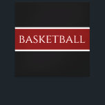 Lienzo BASKETBALL Text Athletic Deep Red Black Stripes<br><div class="desc">This sporty design features athletic BASKETBALL text inside a deep red center stripe highlighted with white pinstripes against black outer edges.  The text is optional and can be personalized.  The colors can also be personalized in this design.</div>