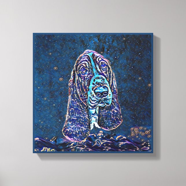 Lienzo Basset hound Blue Starry Night Painting Style (Anverso)