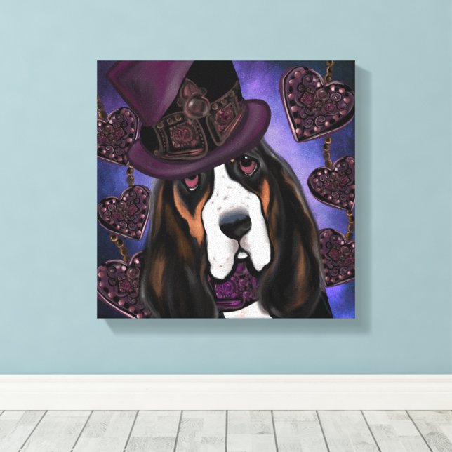 Lienzo Basset Hound STEAMPUNK (Insitu (piso de madera))