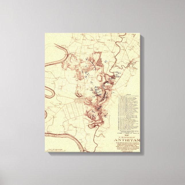Lienzo Batalla de Antietam - Mapa Panorámico de Guerra Ci (Anverso)