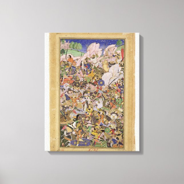 Lienzo Batalla de Bundi, de Akbarnama, c.1590 (gouac) (Anverso)