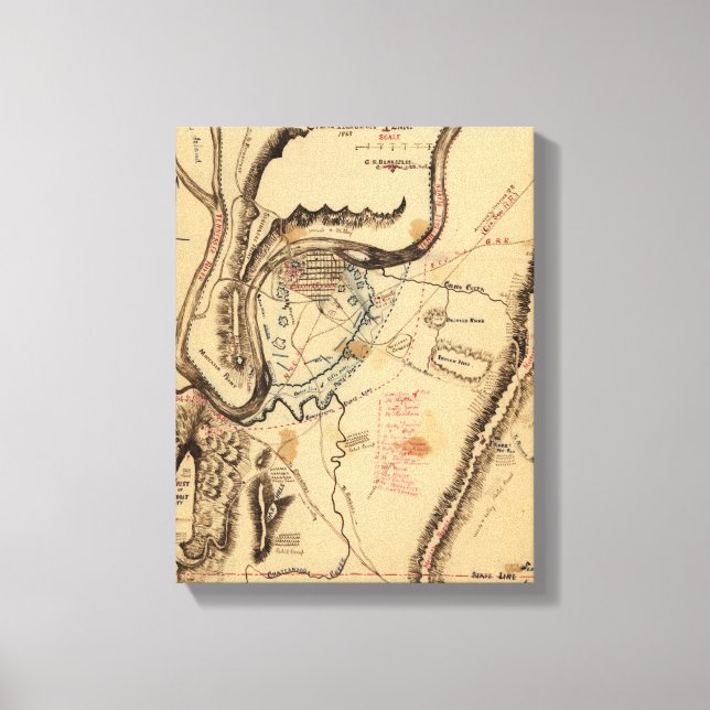 Lienzo Batalla de Chickamauga - Mapa Panorámico de la Gue (Anverso)