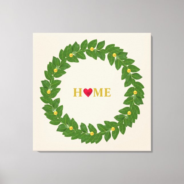 Lienzo Bay Laurel Wreath, Heart Home & Gold Dots (Anverso)