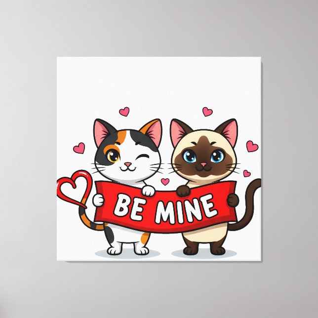 Lienzo BE MINE Valentine's Cats | Cute Kittens with Love (Anverso)