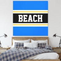 BEACH Fun Bright Blue Black Yellow Stripes
