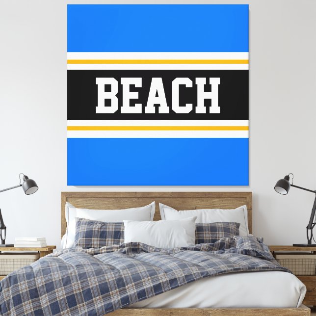 Lienzo BEACH Fun Bright Blue Black Yellow Stripes (Insitu(Dormitorio))