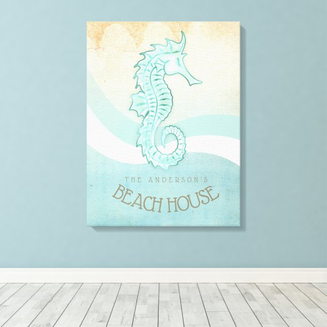 Lienzo Beach House Seahorse Aqua Blue ID623 (Insitu (piso de madera))