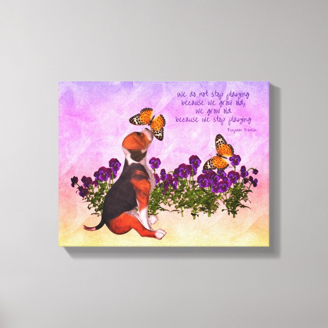 Lienzo Beagle Butterflies Flor Inspiradora cita de la vid (Anverso)