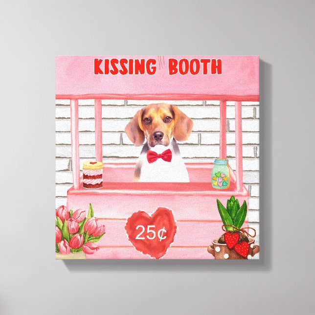 Lienzo Beagle Dog El día de San Valentín Kissing Booth (Anverso)