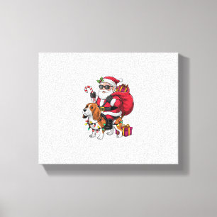 Lienzo Beagle Dog Xmas iluminando a Santa Riding Beagle C