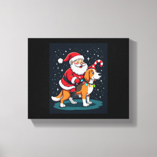 Lienzo Beagle Xmas iluminando a Santa Riding Perro Beagle