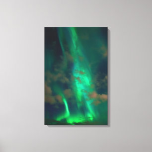 Lienzo Beautiful Green Northern Lights with Clouds