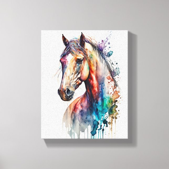 Lienzo Beautiful Watercolor Horse Wrapped Canvas (Anverso)