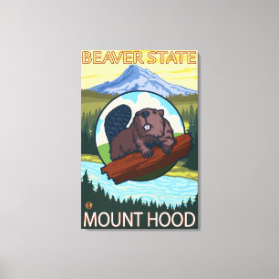 Lienzo Beaver & Mt. Hood, póster de viaje de OregonVintag