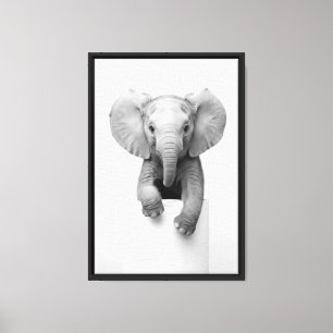 Lienzo Bebé Elefante Adorable Asomándose Sobre el Papel H