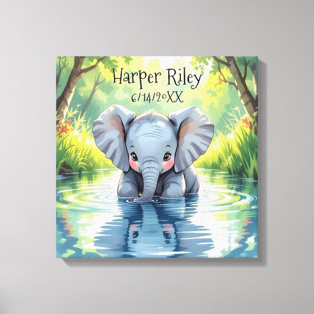 Lienzo Bebé Elefante Adorable y Reflexión Personalizados (Anverso)