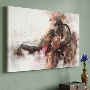 Lienzo Bebé elefante asiático lindo y juguetón en acuarel