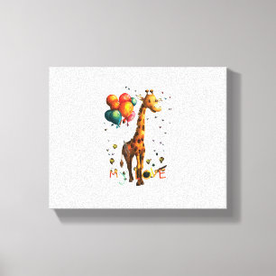Lienzo Bebé Jirafa Adorable Con Globos Coloridos Y Colore